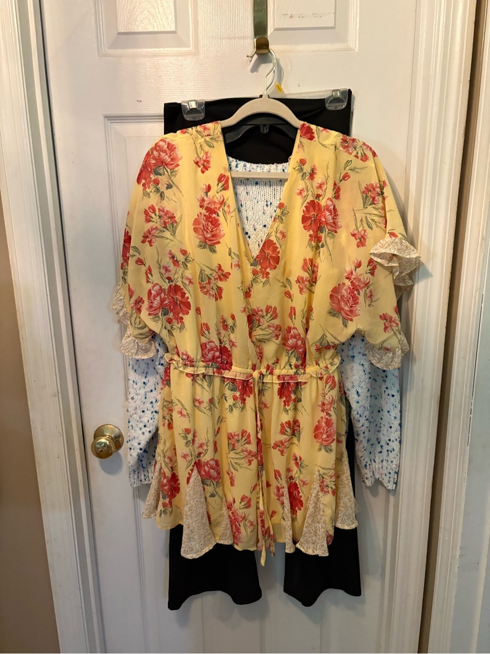 Yellow Floral Tie-Waist Kimono romper